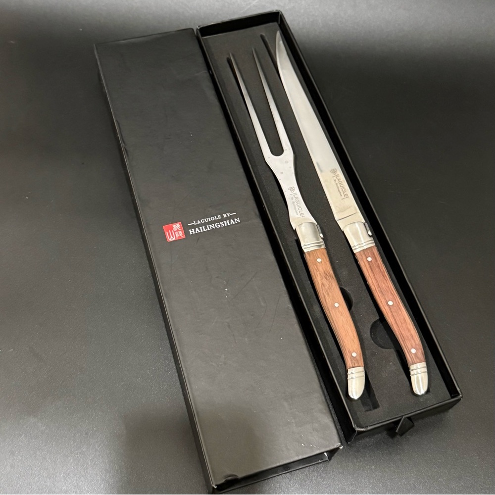 LAGUIOLE by Hailingshan Carving Knife & Fork Wooden Handle Cutlery Set